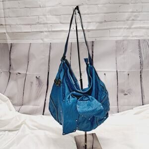 Marc Echo Vegan Leather Turquoise Blue Y2K Bow Detail Zipper Bucket bag